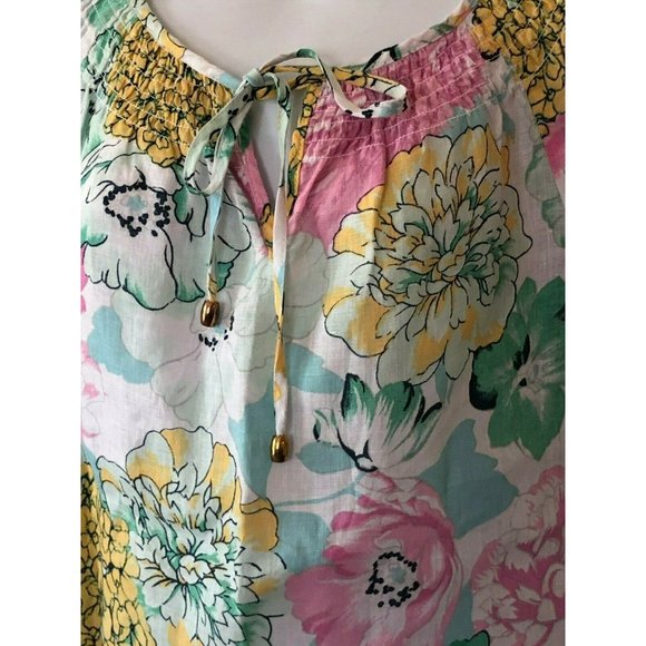 Charter Club Luxury Linen Tunic Blouse Lace XS Extra Small Boho Lagenlook Floral - Picture 2 of 7